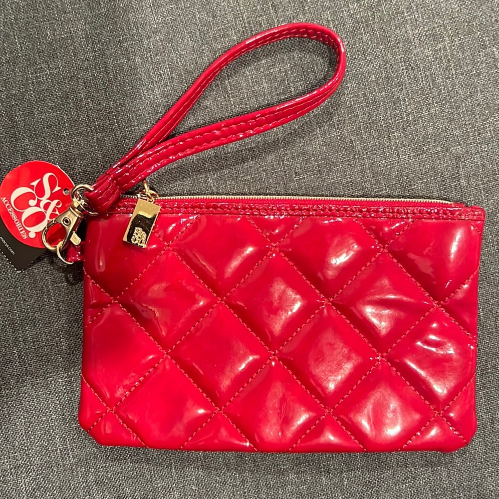S&Co red pleather wristlet with tags